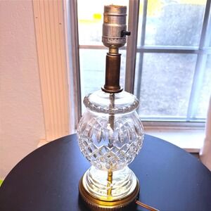 Vintage MCM Clear Table Lamp Diamond Cut Crystal Glass Brass Base‎ Decor - Works